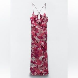 ZARA Maxi Dress Printed Ruffles Floral Pink
Sleeveless Chiffon V-Neck Large NWT